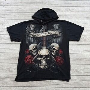 Spiral Hoodie Mens Large Black Short Sleeve Skull Wings Music Speaks Metal